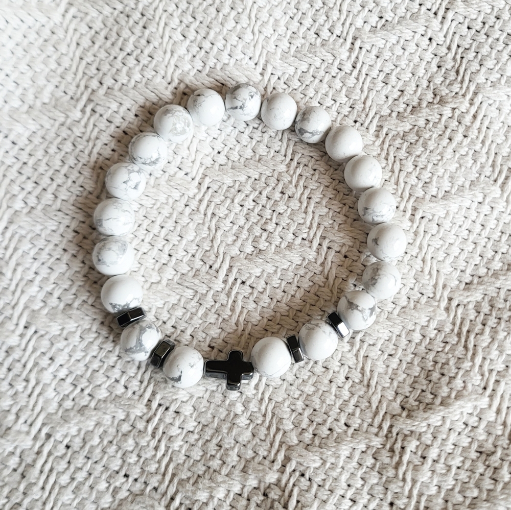 Natural gemstone cross bracelet